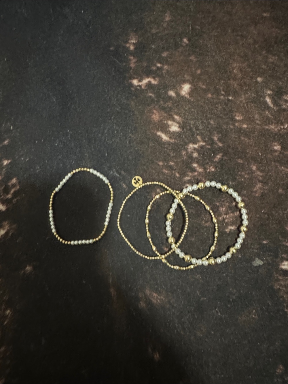 Gold-Tone and Pearl Stretch Bracelet Set - Women Jewelry